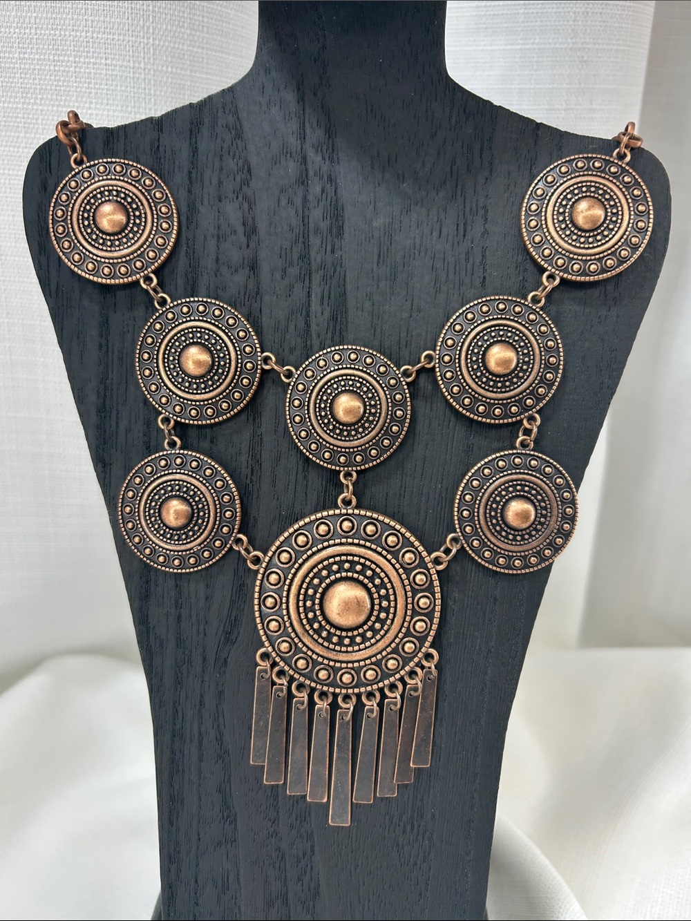 Boho Copper-Tone Disc Statement Necklace